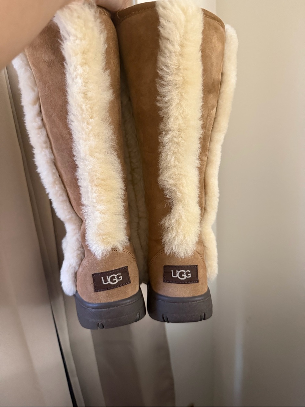 UGG Tall Suede Boots with Cream Shearling Trim